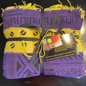 Handmade, purple & yellow lap size, authentic Mudcloth quilt.